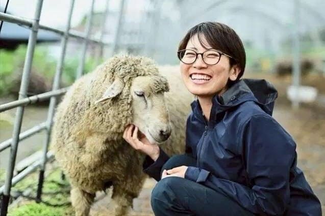 羊とふれあっている女性の写真